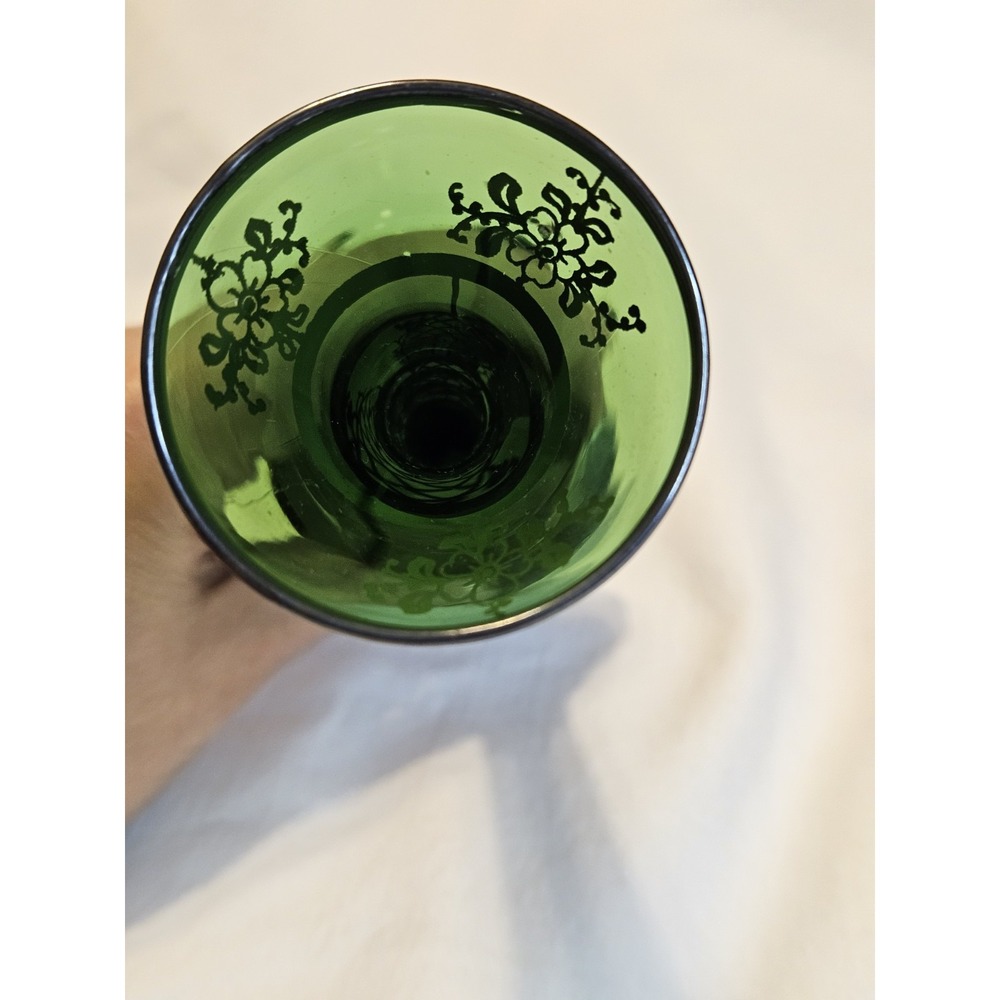 Bohemian Emerald Green Glass Silver Overlay Bud or Weed Vase - Beautiful - Picture 5 of 16